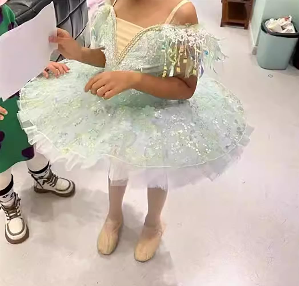 Robe Tutu de Ballet pour Enfants, Jupe de Danse à Pampilles à Paillettes pour Filles, Combinaison de Ballet du lac des cygnes, vêtements de Spectacle de fête