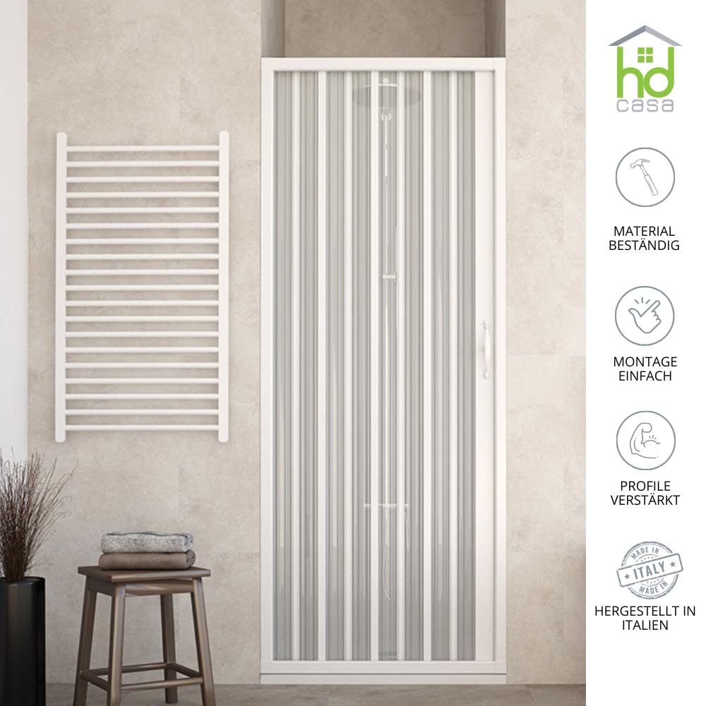 HD CASA Box Doccia a Soffietto in PVC Modello Giada, Anta Unica Estendibile con Pannelli Semitrasparenti, Apertura Laterale, Cabina Doccia Salvaspazio Bianca Made in Italy 80 cm