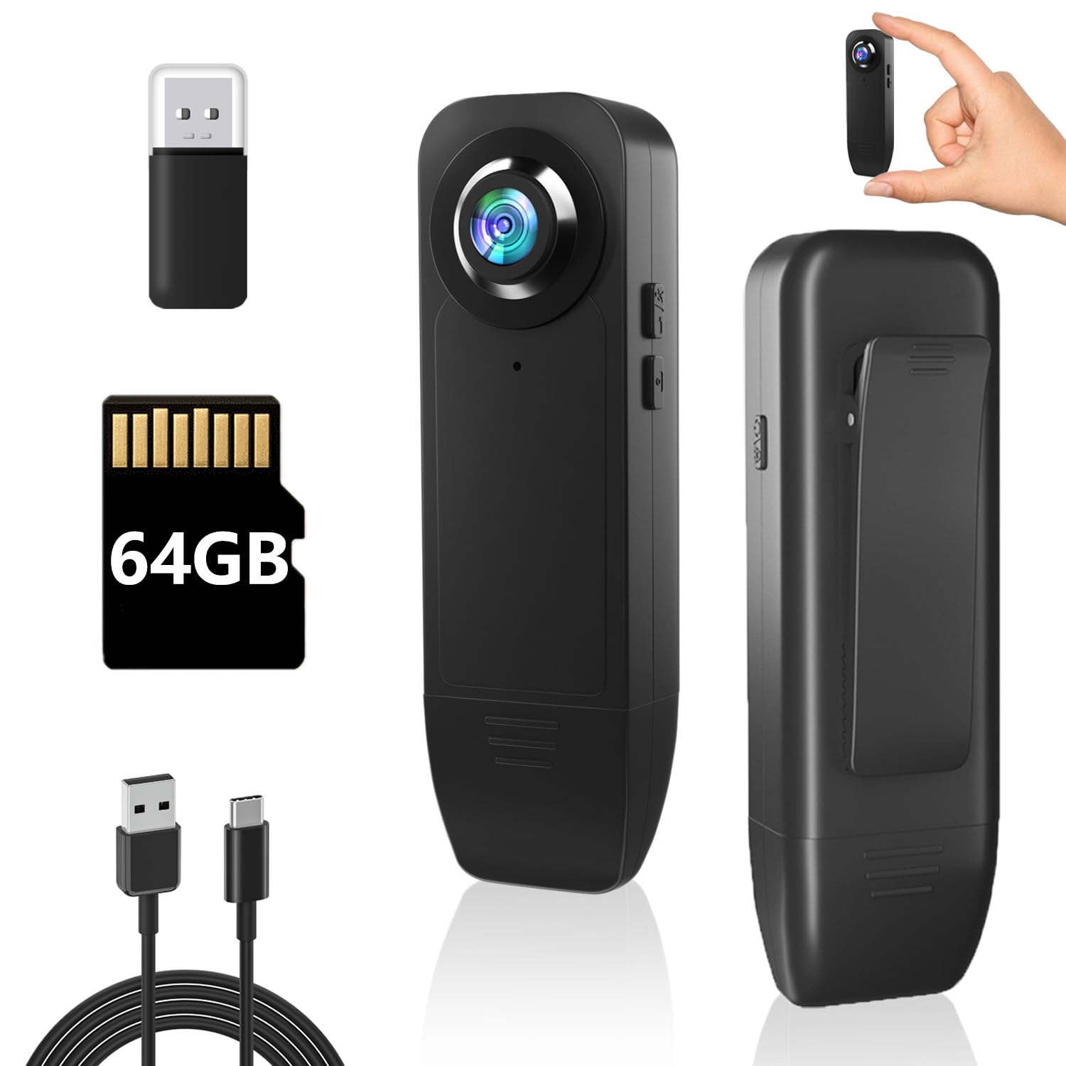 Bextgoo Body Cam, Mini Telecamera Spia Nascosta 1080P,Telecamera senza WiFi con scheda 64 GB Preinstallata，Bodycam con Batteria lunga durata da 1000 mAh, Movimento e Visione Nottu