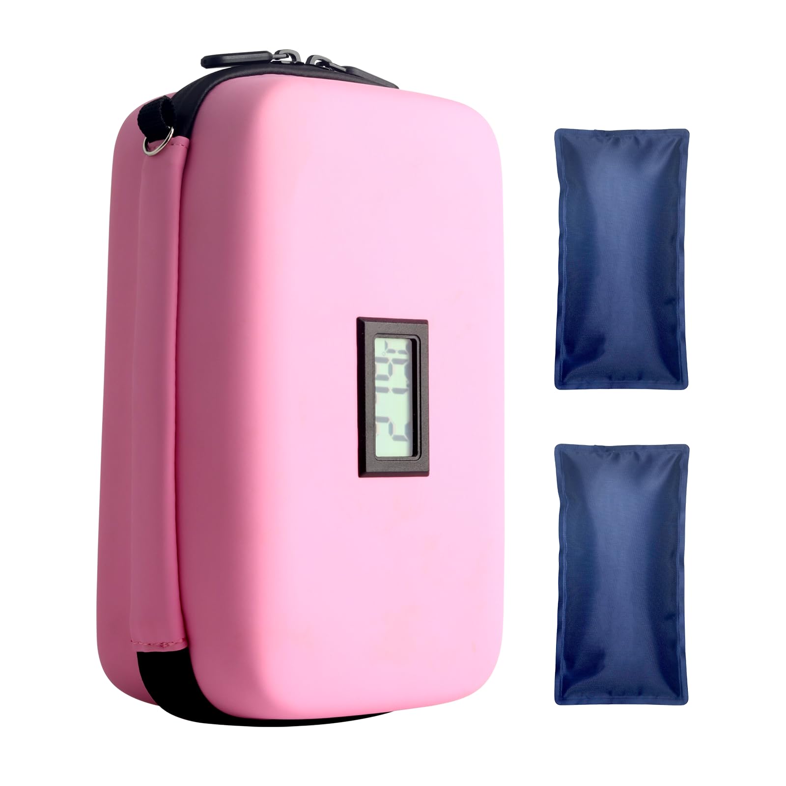 Insulin Cooler Travel Case, TSA Approved Medication Diabetic Cooler Organizer Bag with Thermometer Temperature Display 2 Ice Packs, Pink
