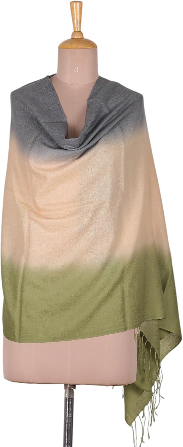 NOVICA Wool shawl, 'Spring Green Dame'