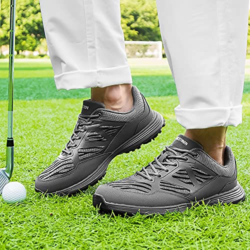 Image of THESTRON Men Golf Shoes Mesh Breathable Breathable Golf Walking Sport Sneakers 7 Spikes Golf Trainers