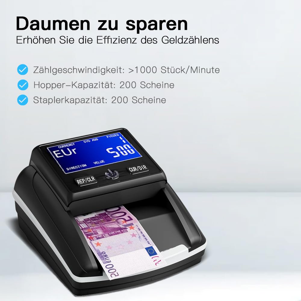 Banknotenprüfer & Geldzählmaschine 2in1 STANEW, Geldscheinprüfer für falsche Euro-, Pfund-, Dollarscheine, Kompakt für Jederzeit und überall