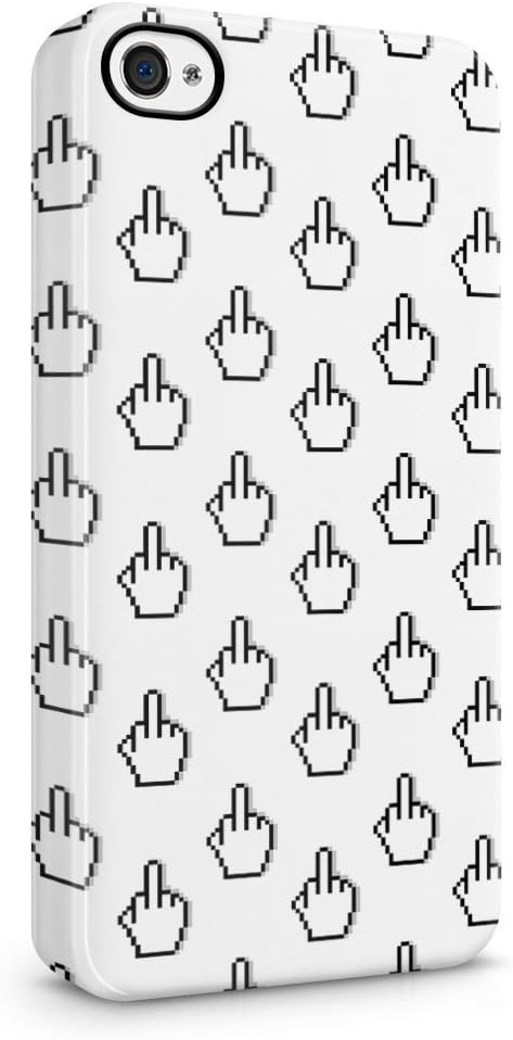Middle Finger 8-Bit Pixel Pattern White Hard Thin Plastic Phone Case Cover For iPhone 4 & iPhone 4s