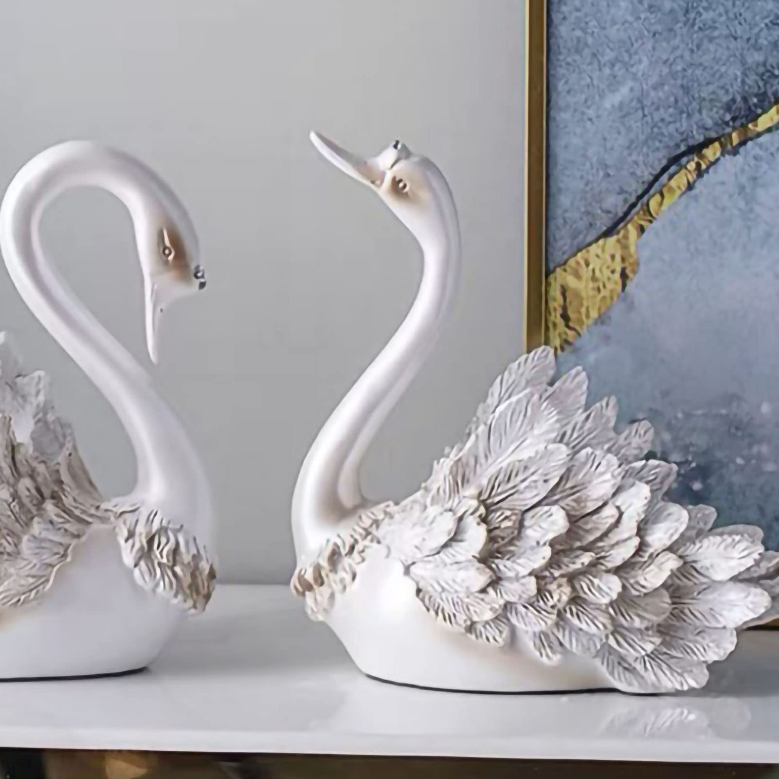 Fdit Conjunto Moderno de Adornos de Cisne para Decoración del Hogar, Regalos de Boda, Sala de Estar, Mueble de TV, Elegante Resina Sintética, 9,1x5,5x8,3 Pulgadas (Perla Blanca)