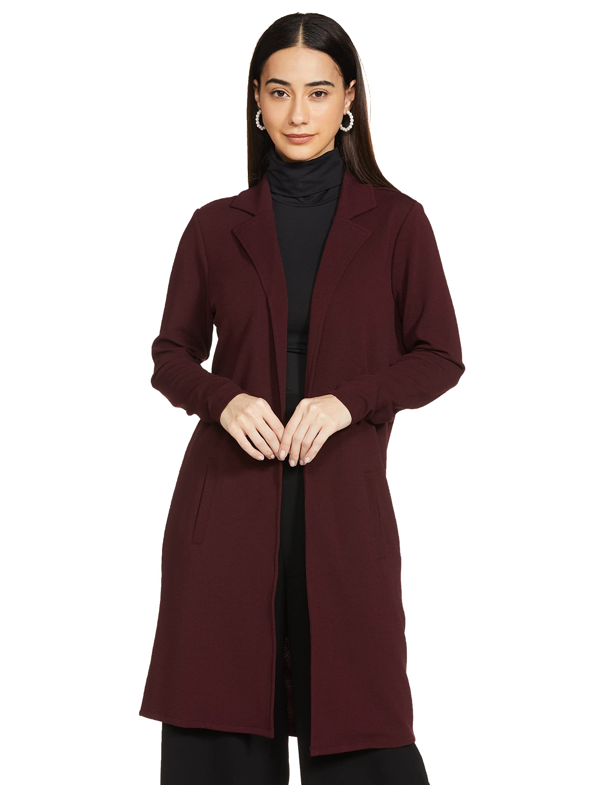 Women Solid Notched Lapel Open-Front Jacket-image-48