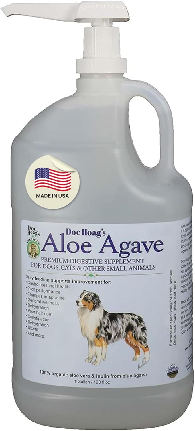 Doc Hoag’s Aloe Vera, Made in USA, Agave Natural Holistic Dog Supplement – Probiotic Digestive Support & Skin & Coat Hydration Formula, 128 Fl Oz