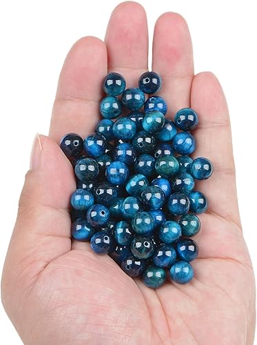 Miniatura 2 de Bymitel - 140 cuentas de cristal natural, piedras preciosas redondas energéticas y curativas sueltas con cordón elástico para hacer joyas, pulseras