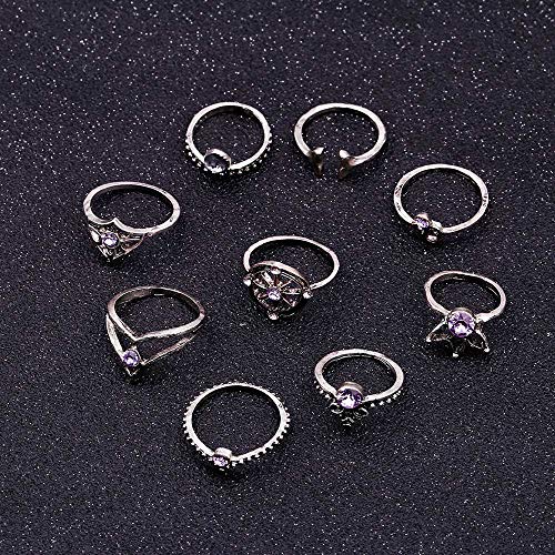 KIT ANÉIS FALANGE JOIAS PRATEADO CAUDA SEREIA BUSSOLA YOGA COM 9 ANEIS T1501