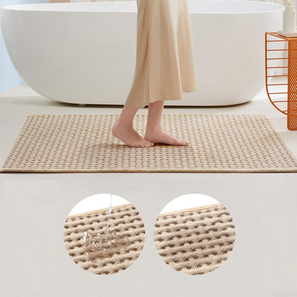 Alfombra cuadrada de fibra de poliéster, alfombrilla de baño antideslizante para baño con tono amarillo claro y confiable para el uso diario (60x90cm marrón)