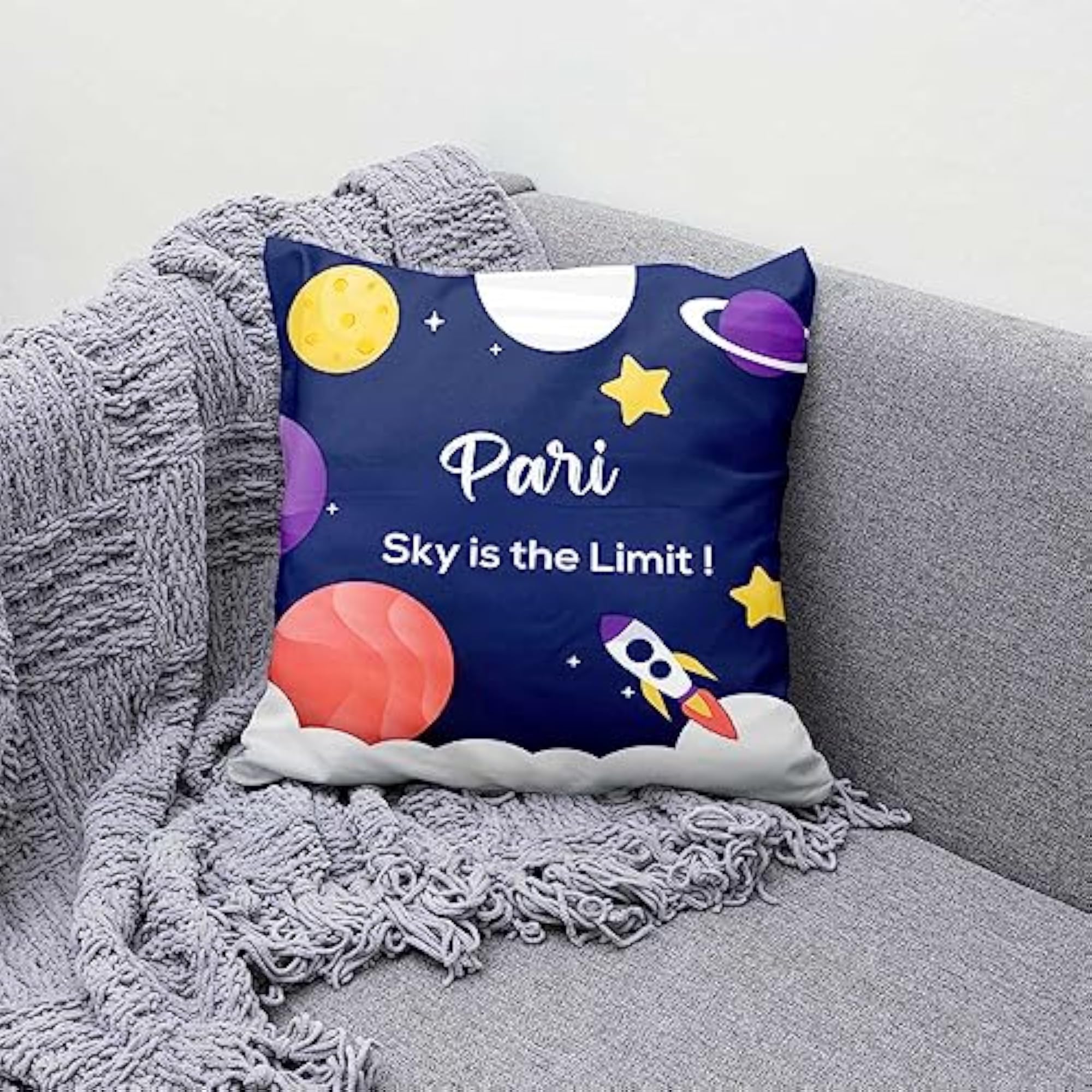 Pari Name Space Theme Cushion Cover with Filler