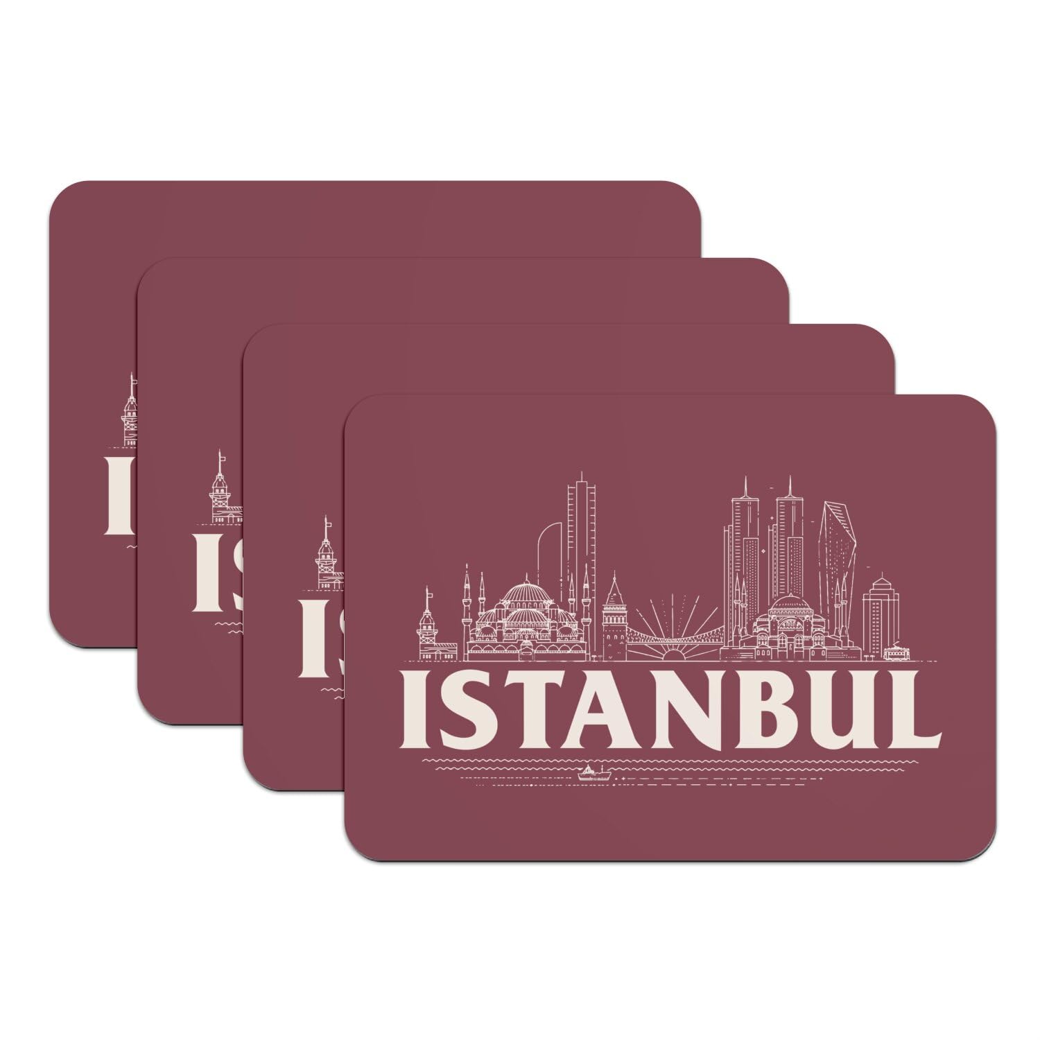 Sets de table rouge Istanbul grand format en caoutchouc x4