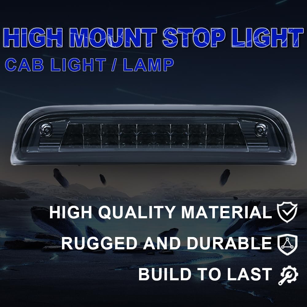 PIT66 LED 3rd Brake Light, Compatible with 14-18 Chevy Silverado Sierra 1500 / Chevy Silverado Sierra 2500HD 3500HD Cargo High Mount Stop Tail Light Clear Housing Smoky Lens