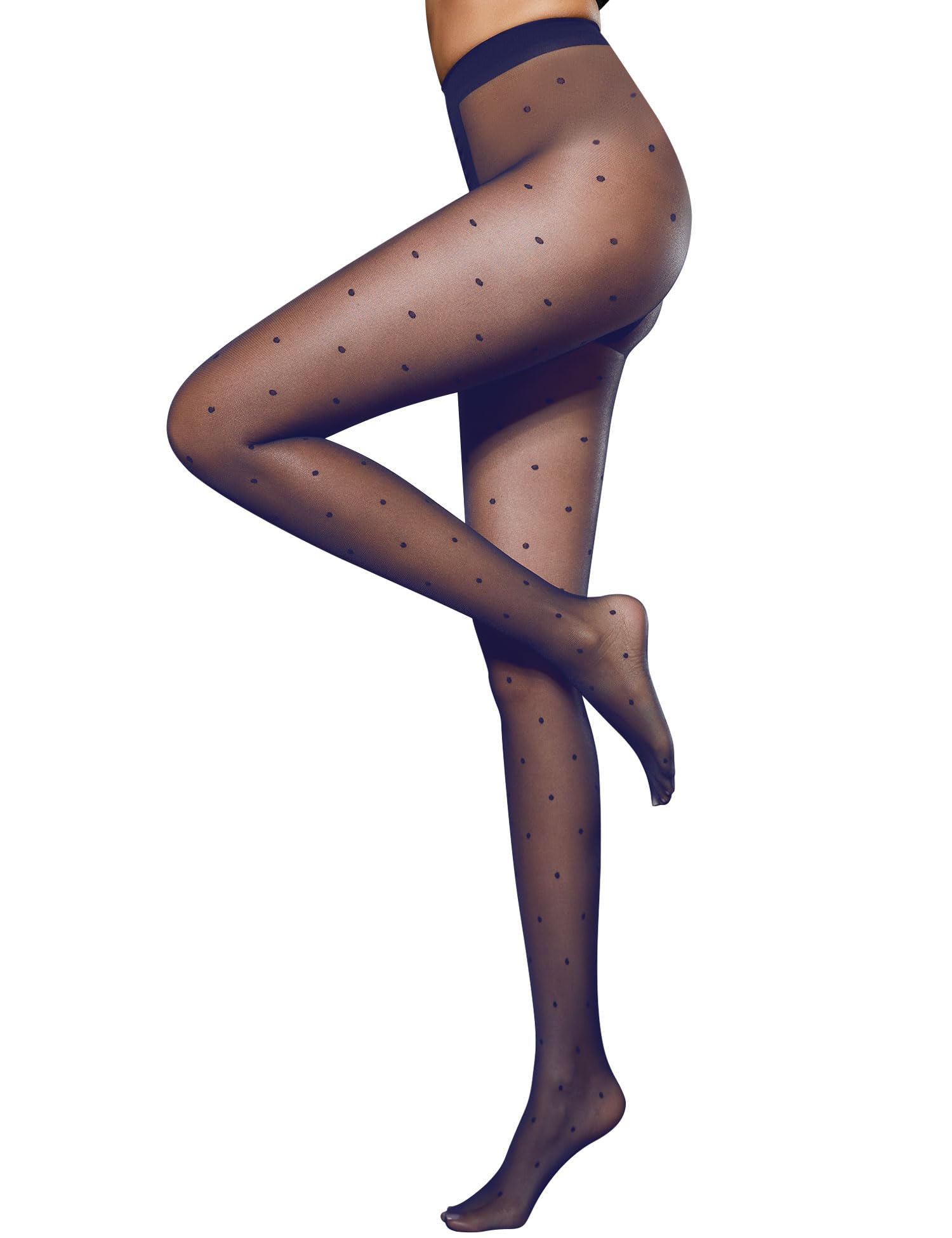 Lidogirl Women's Tights 8D Sheer Stockings High Waist Pantyhose Polka Dots 025 Royal Blue