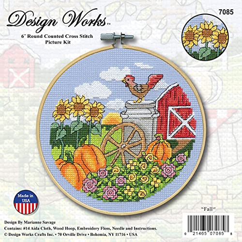 Image of Fall Counted Cross Stitch Kit with Hoop
