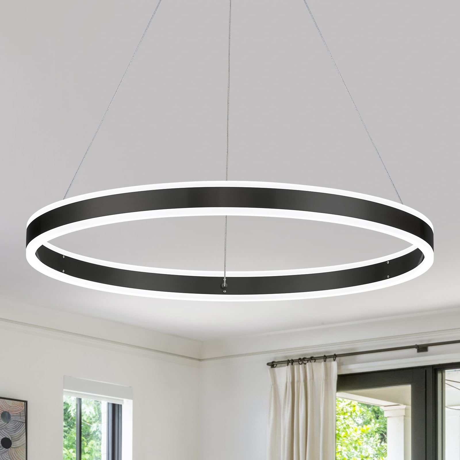 Modern LED Ring Chandelier 1-Ring 23 6 Remote Control Ceiling Pendant Lighting Fixture for Dining Room Living Room