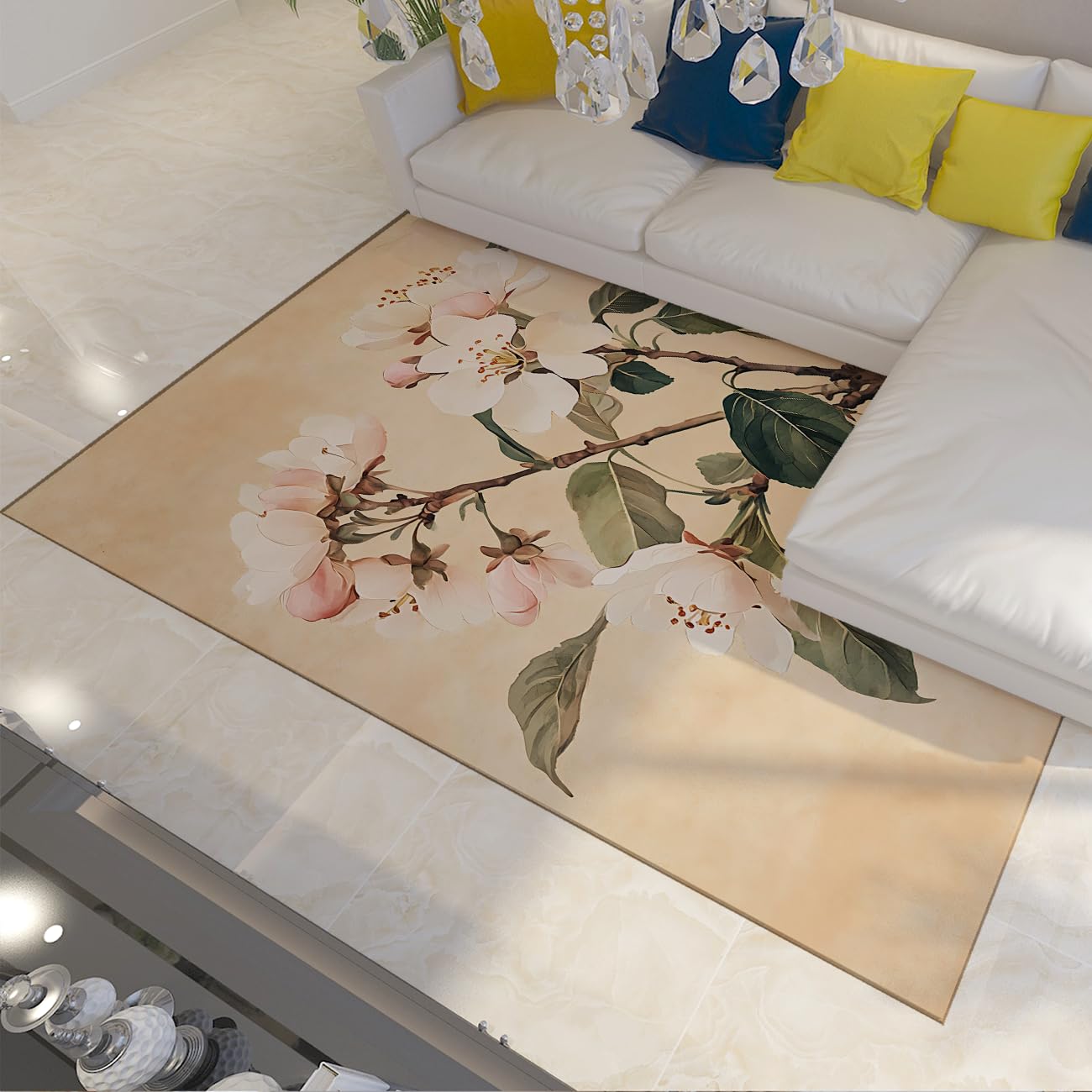 Tapis lavable fleurs de prunier 60x120 tapis fin salon chambre