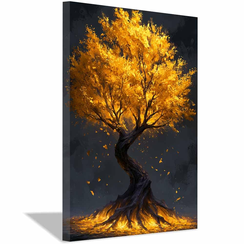 Xeniou Multicolor Nature Wall Art Twistssed Gold Foliage Tree Canvas Painting Wall Art, Living Room Bedroom Hallway Stairs Decoration.(Multicolor)-50X70cm Framed
