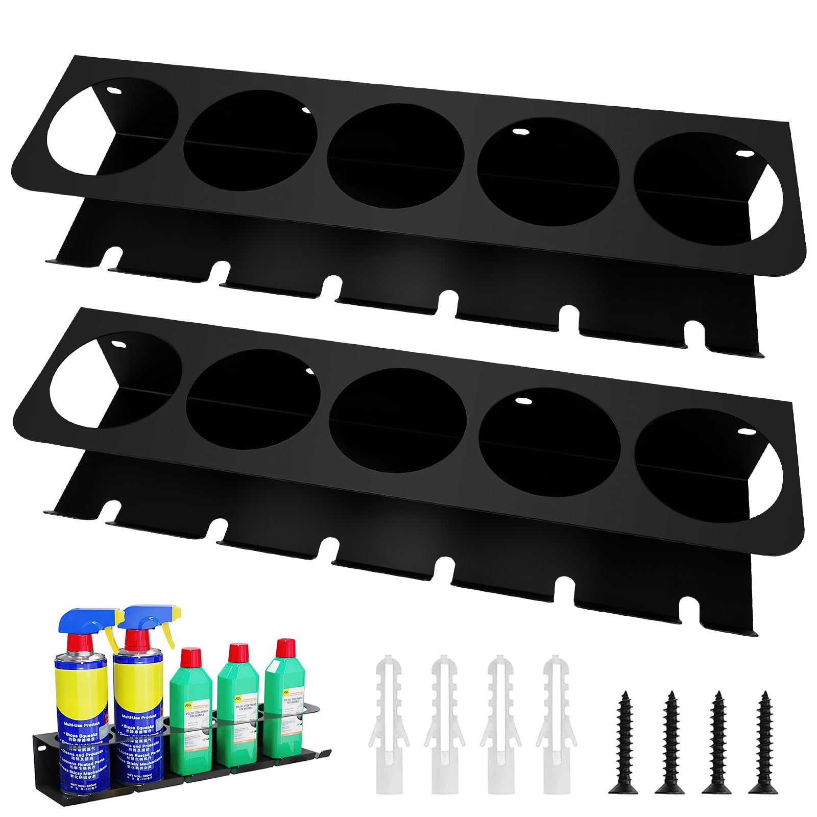 Étagères pour bouteilles pulvérisateurs murales lot de 2 supports d'atelier flacons et aérosols