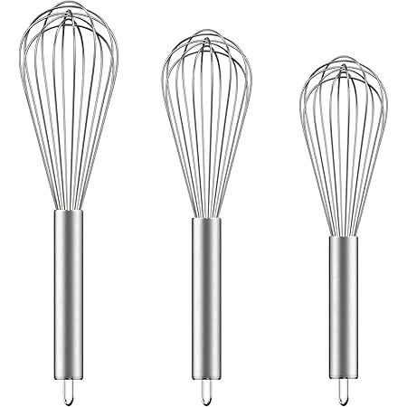 Ouddy Stainless Steel Whisk Set 8"+10"+12", Kitchen Whisk Balloon Whisks for Cooking Egg Beater Wire Wisk Wisking Tool for Blending Whisking Beating Stirring Baking