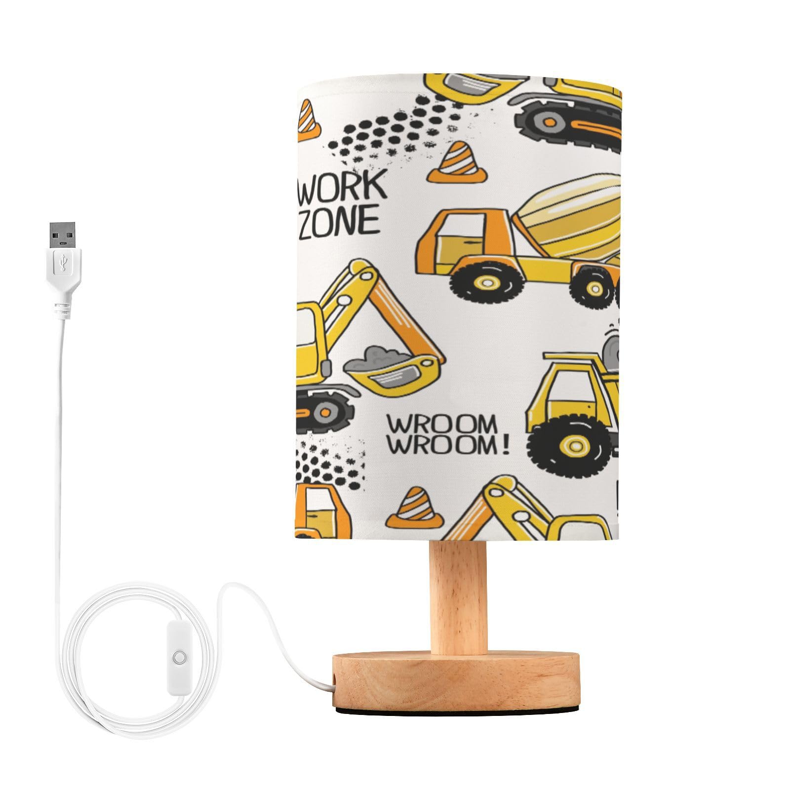 xigua Cartoon Tractor Bedside Table Lamp, Nightstand Lamp with Linen Fabric Shade - Wooden LED Desk Lamps for Bedrooms, Study Room, Home, College Dorm, Office