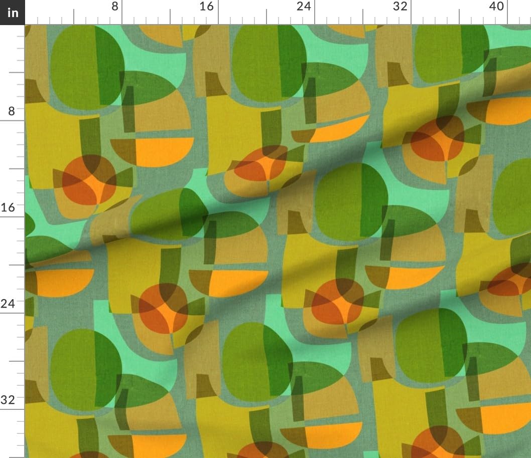 Spoonflower Fabric - Green Mid Century Retro 1960S Gold Atomic Era 1950S Vintage Printed on Petal Cotton Fabric Fat Quarter - Sewing Quilting Apparel Crafts Decor