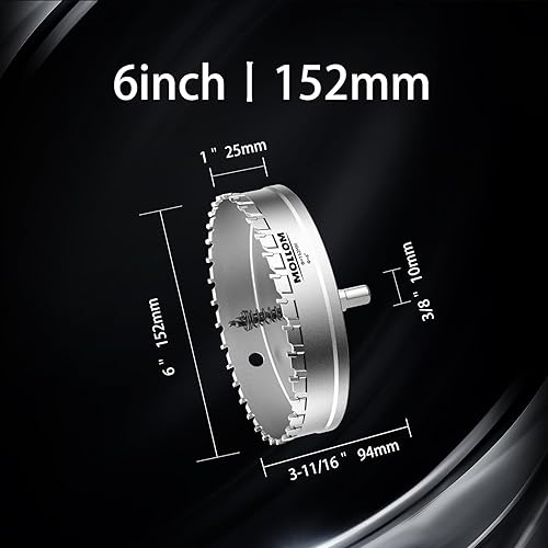 Miniatura 182 de Mollom Sierra perforadora de carburo resistente (2-1/2 pulgadas 2.520 in) con 2 brocas piloto, corte de agujeros de acero inoxidable, acero suave