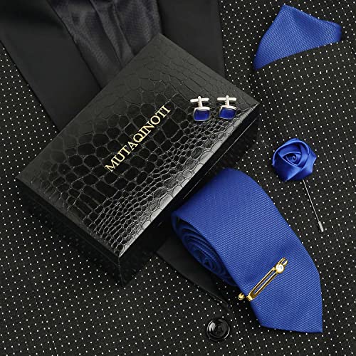Image of MUTAQINOTI Mens Woven Premium Silk Necktie Suit Accessories Set With Pocket Square Cufflinks Brooch Golden Tie Pin (TEGP2)