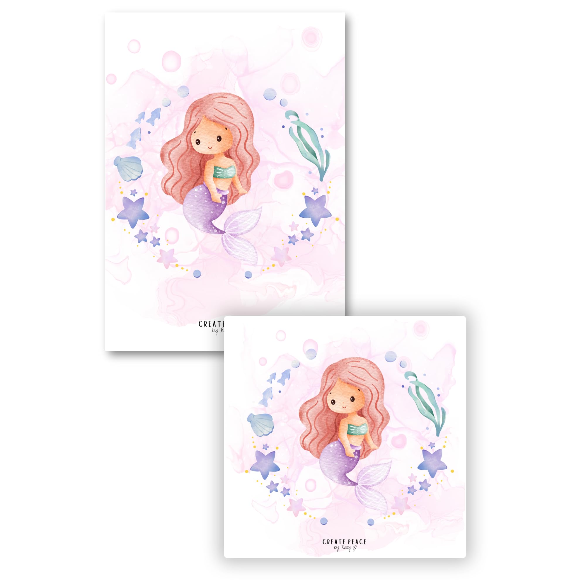 Set of 2 Laminated Colouring Book Page Protectors. Stops Bleed Through. Free Alcohol Cleaning Wipes Included! (Mermaid - Pink)