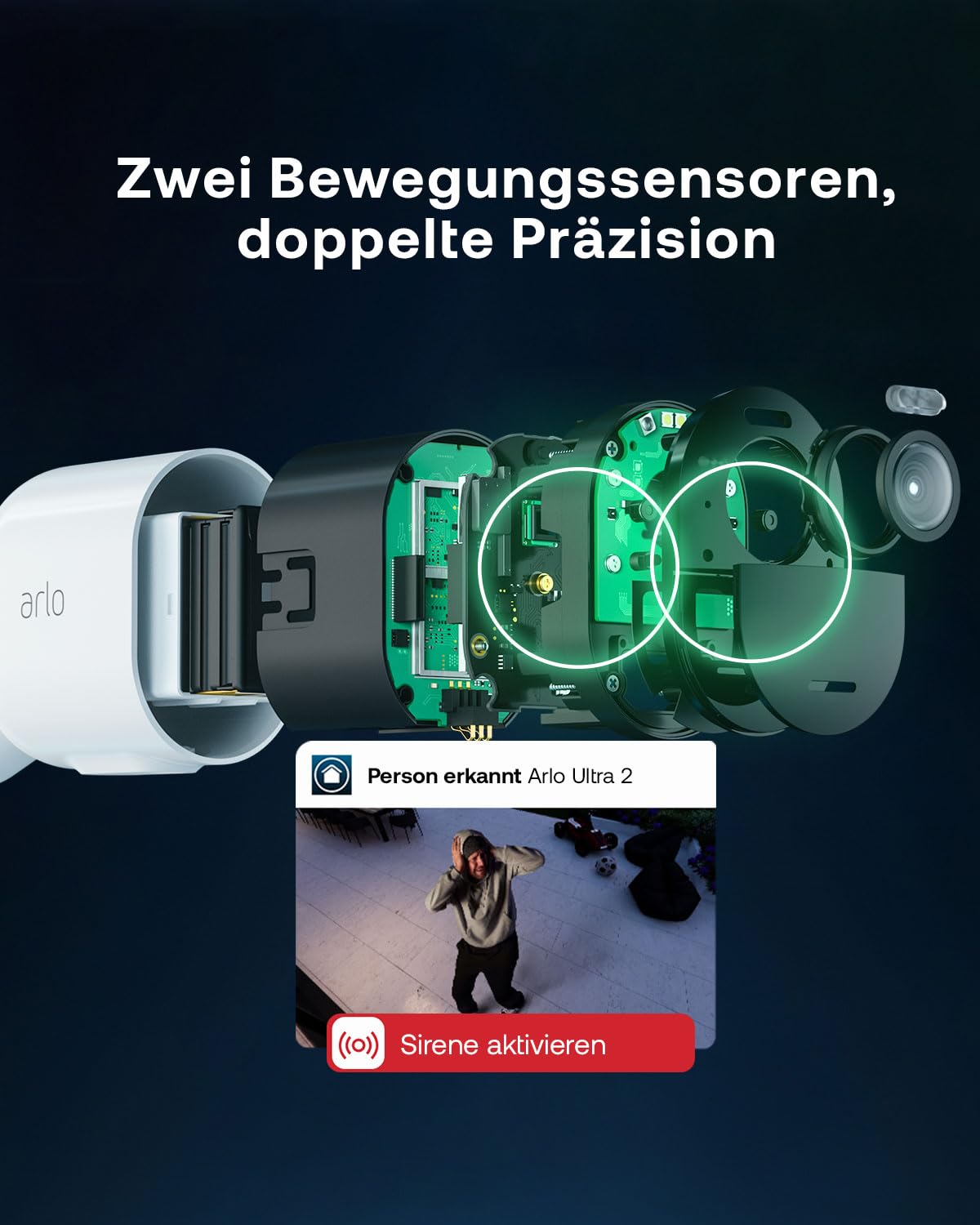 Arlo Ultra2 XL 4K IP zewnętrzna kamera monitorująca, zestaw 2 kamer, 12 msc. pracy akumulatora, bezprzewodowa, tryb nocny w kolorze, czujnik ruchu, syrena, 3 msc. okresu testowego Arlo Secure