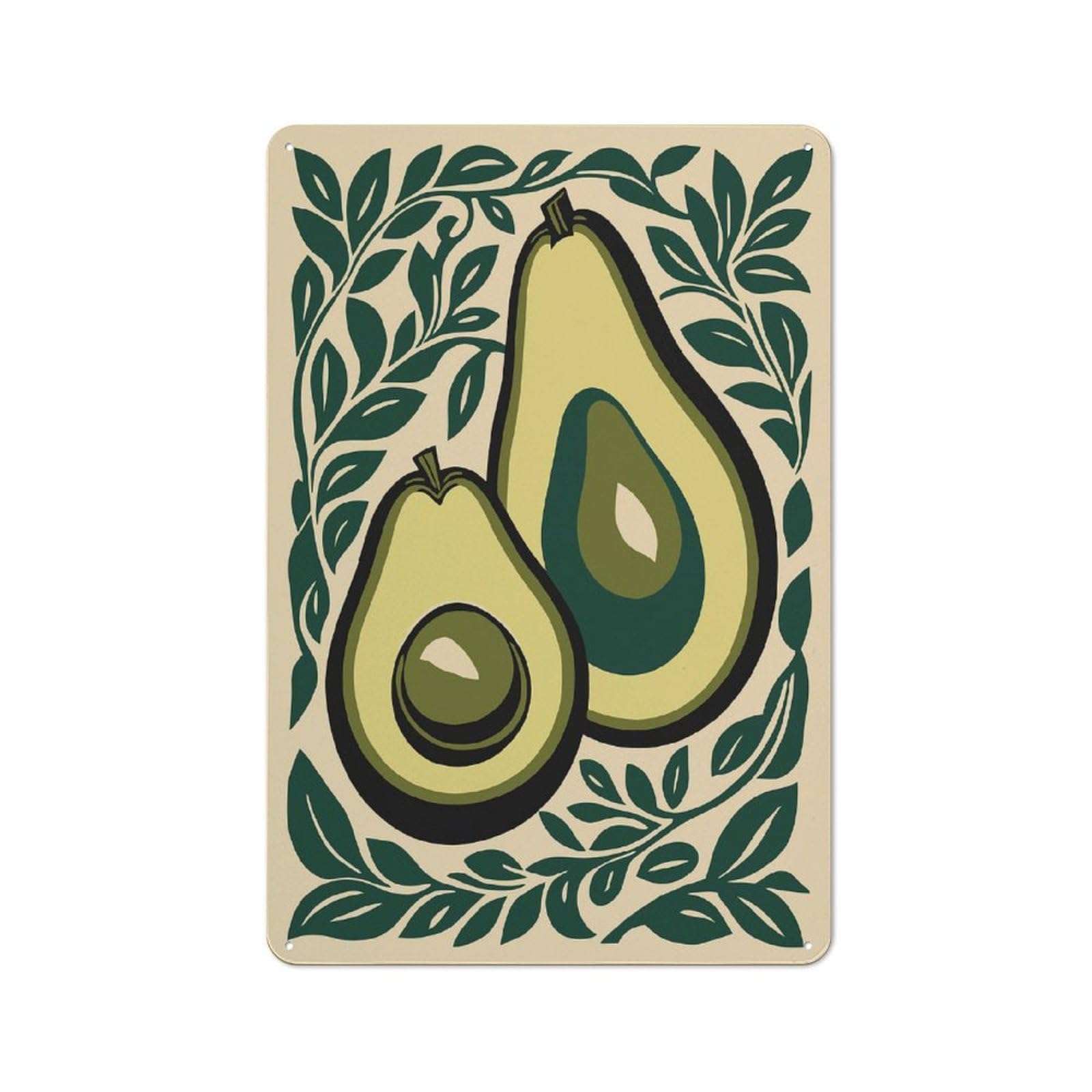 Junmoney Style-7 Vintage Tin Sign 30X20cm Featuring Avocado Halves With Green Leaves For Bar Or Restaurant, A Decorative Christmas Gift For Bar Decor Enthusiasts