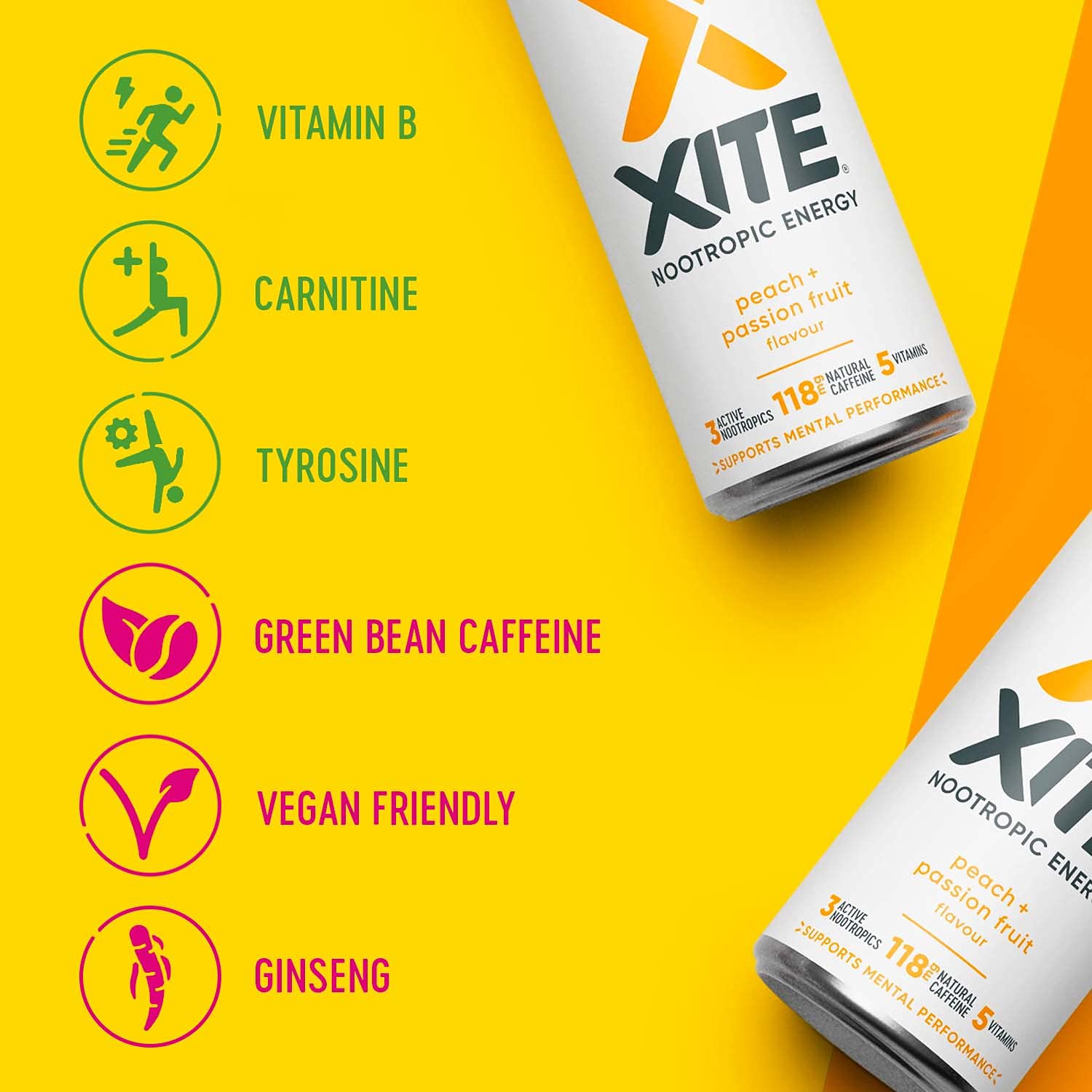 Buy XITE Nootropic Energy Drink, Original (24Pack, 330ml) Vegan Pre