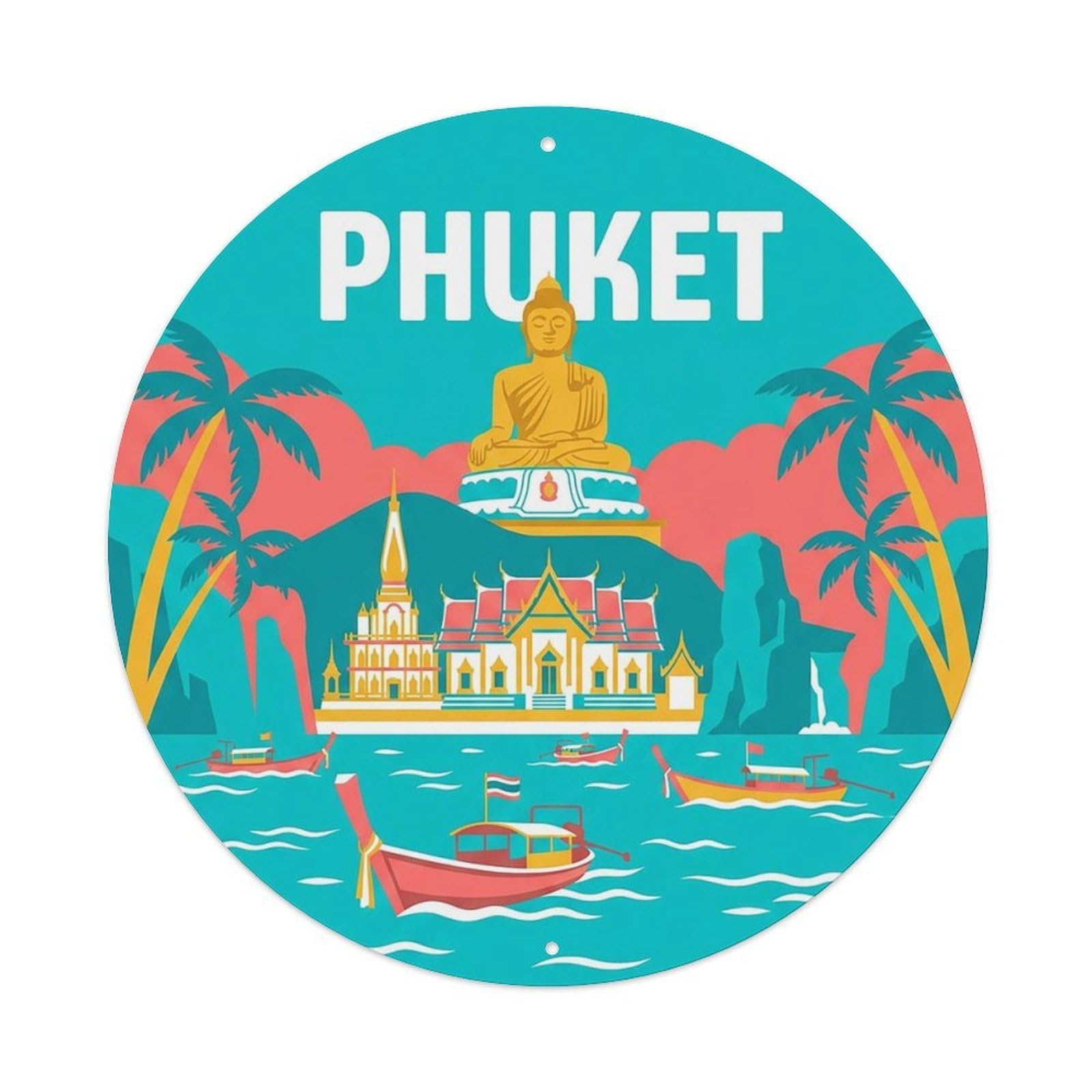 Thailand Vintage Travel Phuket Vintage Metal Tin Sign Plaque Wall Decor for Cafe, Club Bar, Office, Garden Metal Poster 8x8Inch