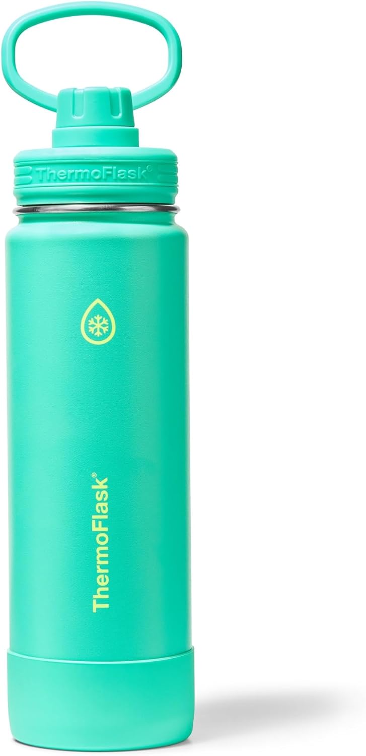ThermoFlask Botella de agua de acero inoxidable con aislamiento al vacío de doble pared de 24 onzas con tapa de boquilla, color verde gritando