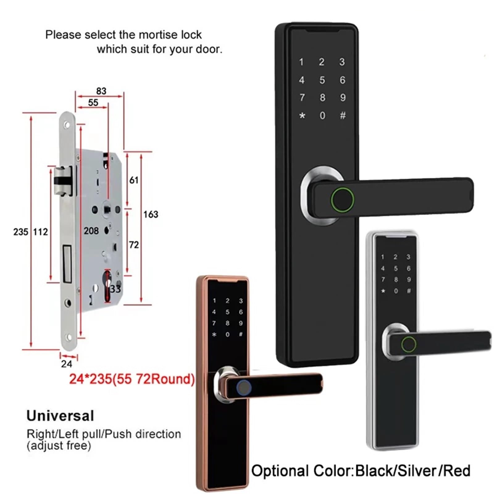 Teclado táctil con huella digital Bluetooth for puerta inteligente de apartamento cerradura de puerta de entrada sin llave for puerta delantera(24X235(5572R),Black Color)
