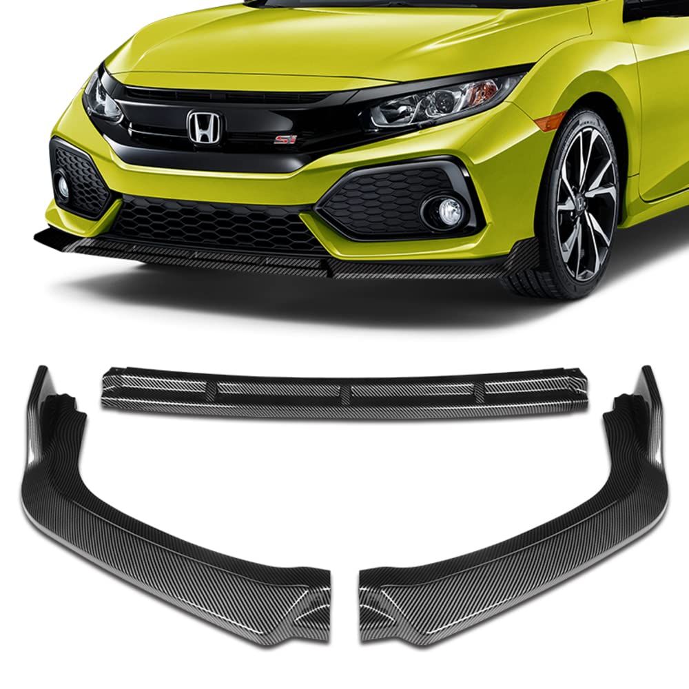 Q1-TECH, Front Bumper Lip fit for Compatible with 2017 - 2021 Honda Civic Si Models Only , Front Bumper Lip Spoiler Air Chin Body Kit Splitter, Painted Carbon Fiber ABS, (Type R-Style)