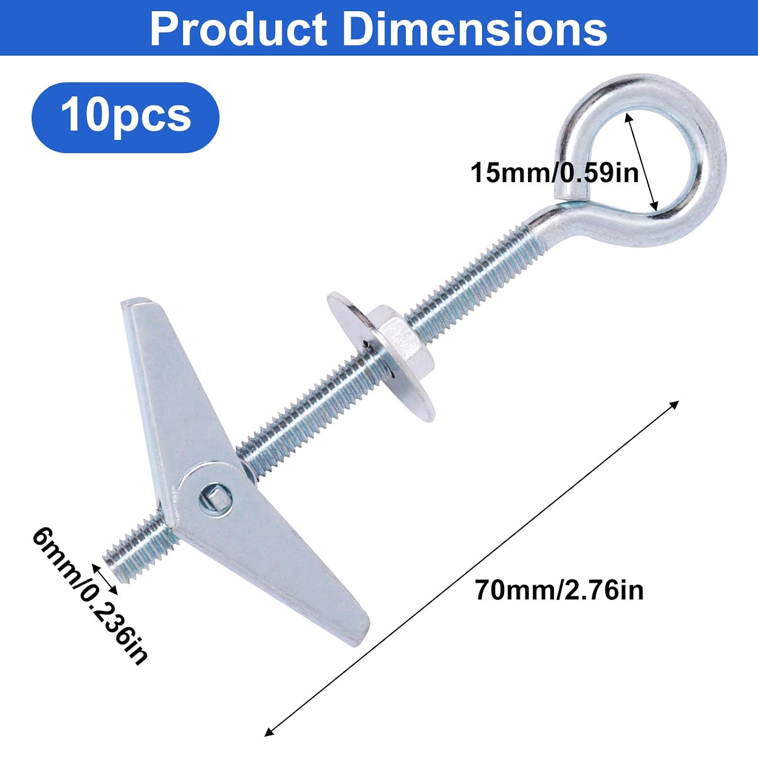 10pcs Ceiling Hooks, M6 × 100mm O-Shaped Eye Bolt Toggle Anchors for Ceiling, Hollow Wall, Sheetrock