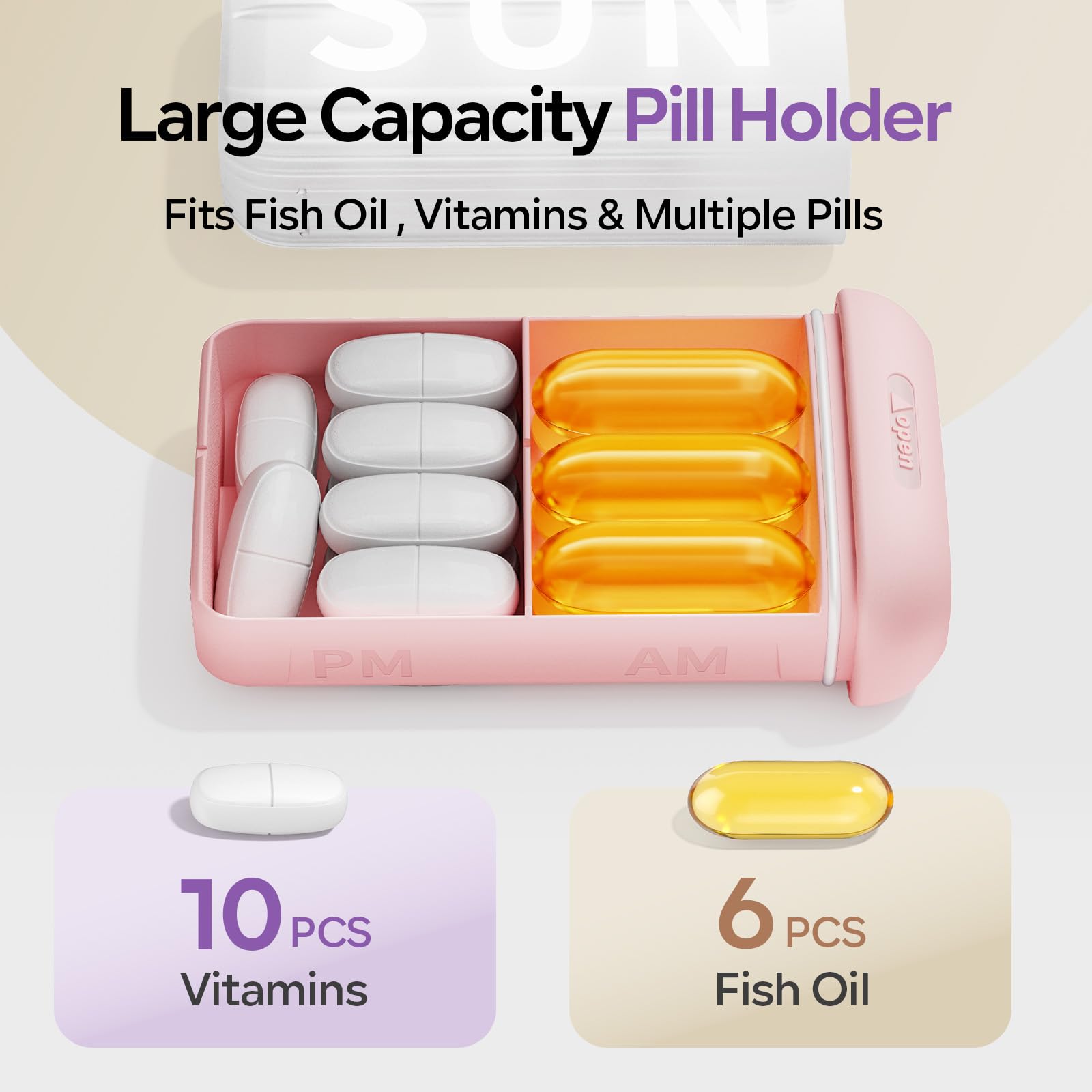 Daviky Pilulier 2 fois par jour, matin et soir, 7 jours avec 7 étuis quotidiens amovibles, pilulier hebdomadaire avec grandes étiquettes imprimées, pilulier de voyage facile à ouvrir pour vitamines et