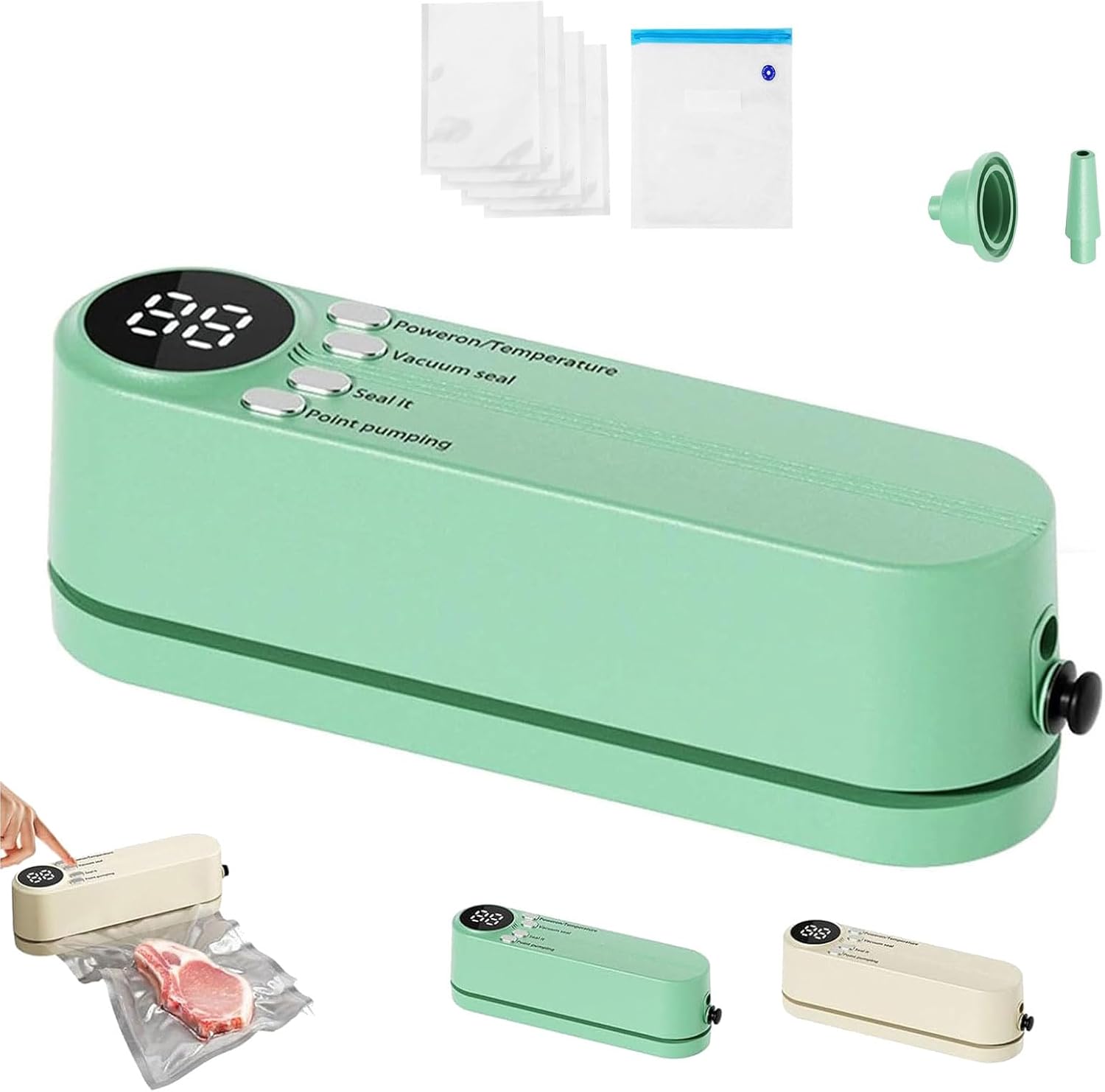 Mini Cordless Vacuum Sealer with Bags—Digital Food Preservation, 60Kpa Suction Mini Cordless Vacuum Sealer with Bags—Digital Food Preservation, 60Kpa Suction