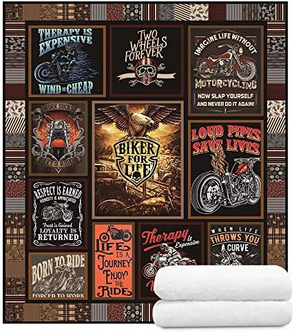 YunTu Motorcycle Blanket Super Soft Sherpa Throw Blankets for Bed Sofa and Couch Cool Motorcycle Gifts for Men and Women Fluffy Warm Blankets