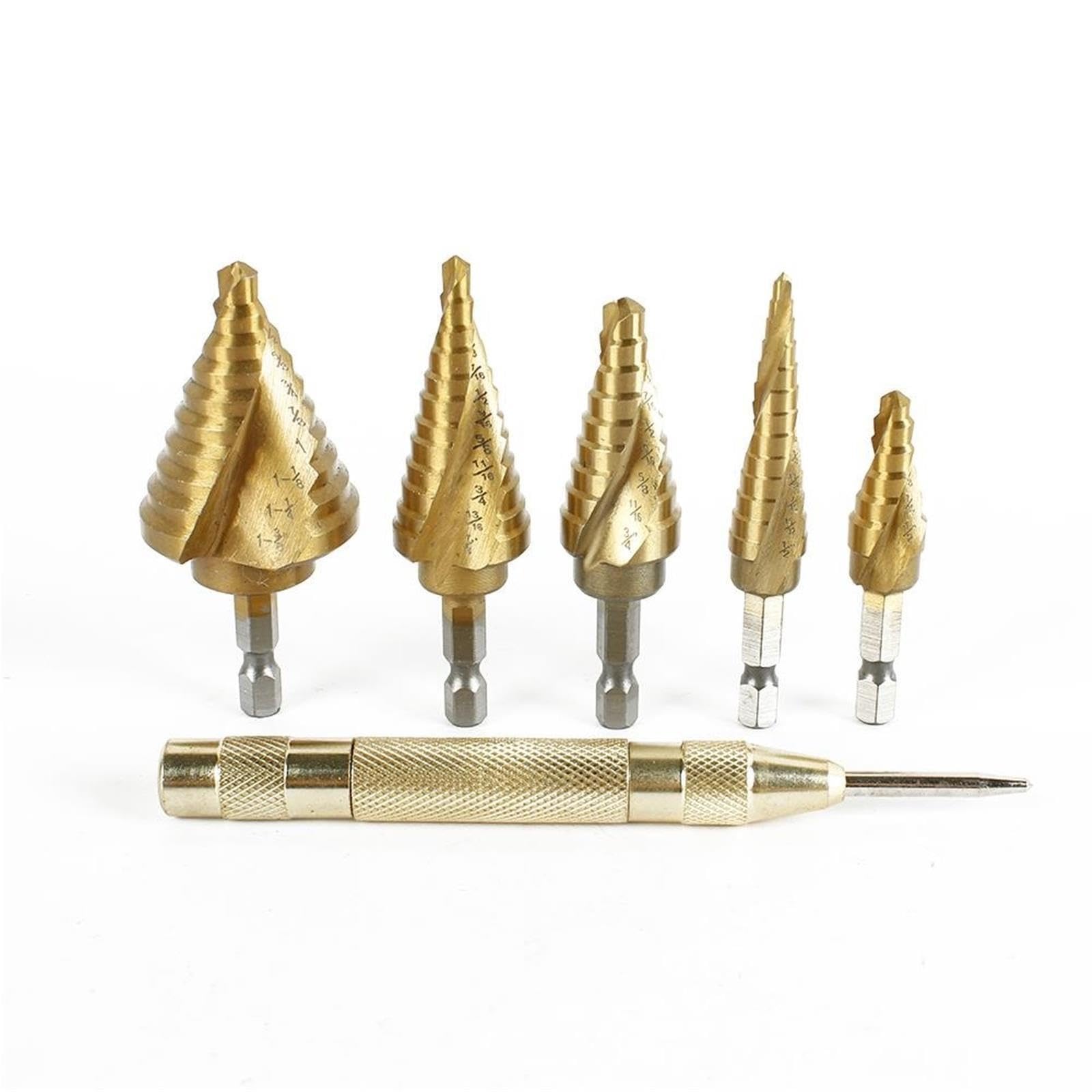 Punta A Scalare Set Di Punte for Trapano A Gradini Da 6 Pezzi | Punzone centrale con due scanalature dritte for metallo, alluminio, legno e plastica