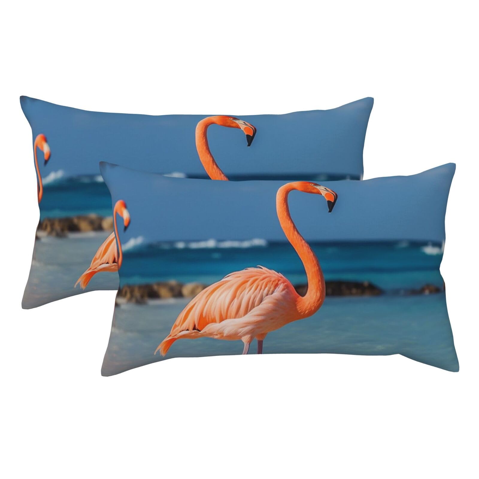 2 Pack King Pillow Cases with Hidden Zipper, Soft Breathable Pillow Covers for Hair and Skin, Beach Flamingo Pillowcases 20"x36" Bed Pillow Protectors Cover for Sleeping Gifts