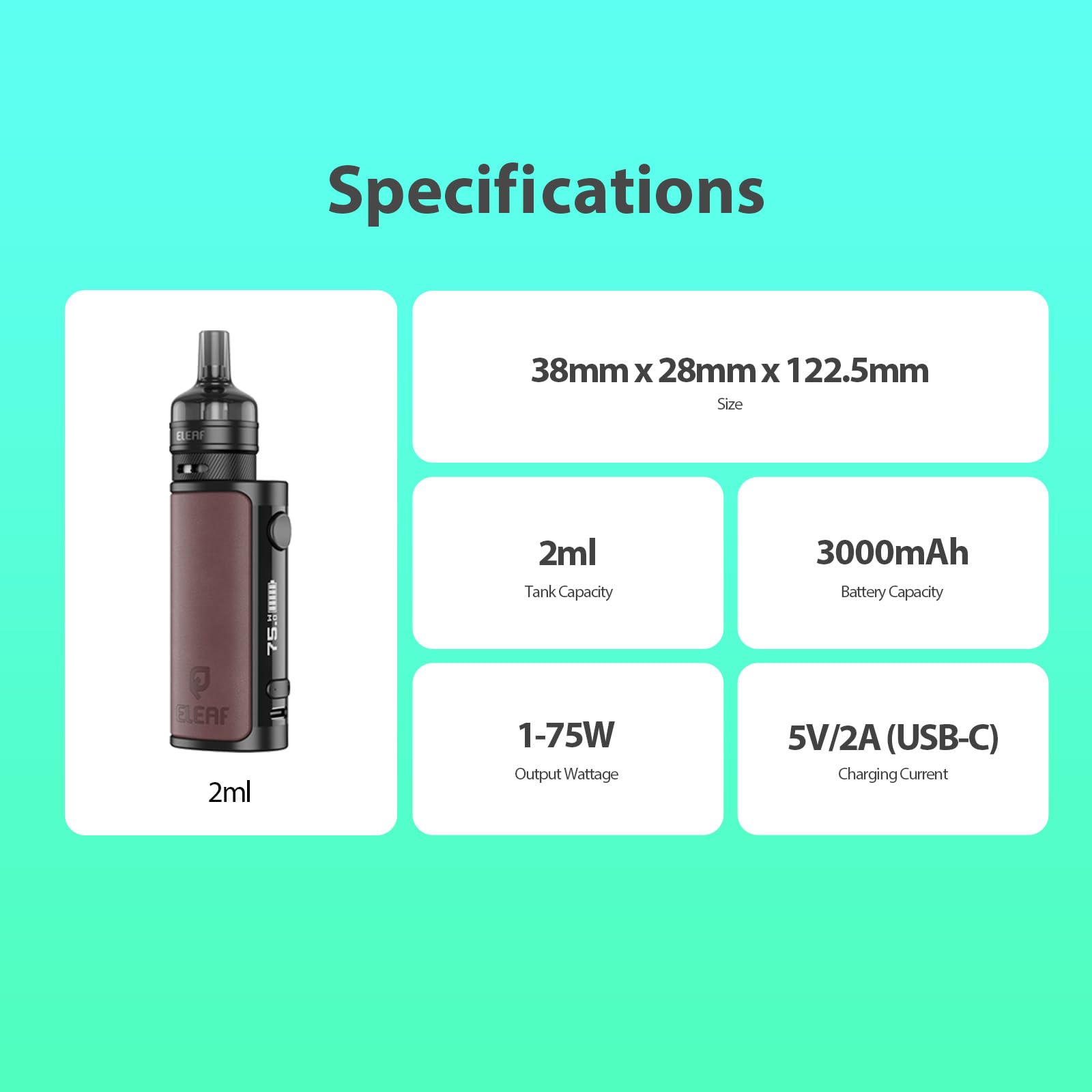 Eleaf iStick i75 Vape Kits 75W 3000mAh 2ml USB-C 2A Schnellladung Vintage Leder E Zigarette nachfüllbar EP Tank ohne Nikotin Blau
