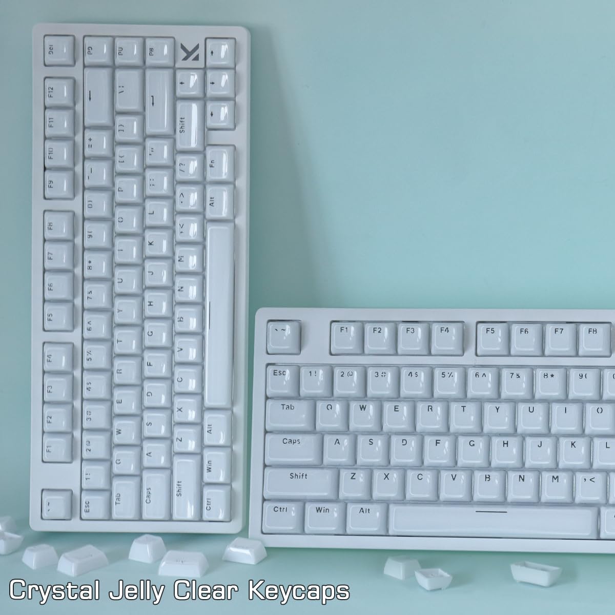 JakeTsai Crystal Jelly Keycaps, PBT Keycap 136 Keys OEM Profile Double Shot White Translucent Custom Keycaps for Cherry MX Switch Mechanical Keyboard