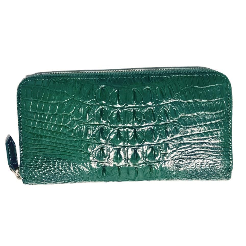 Luxury Real Crocodile Leather Wallet for Women Alligator Skin Wallet Women's Purse (Crocodile Back Green)