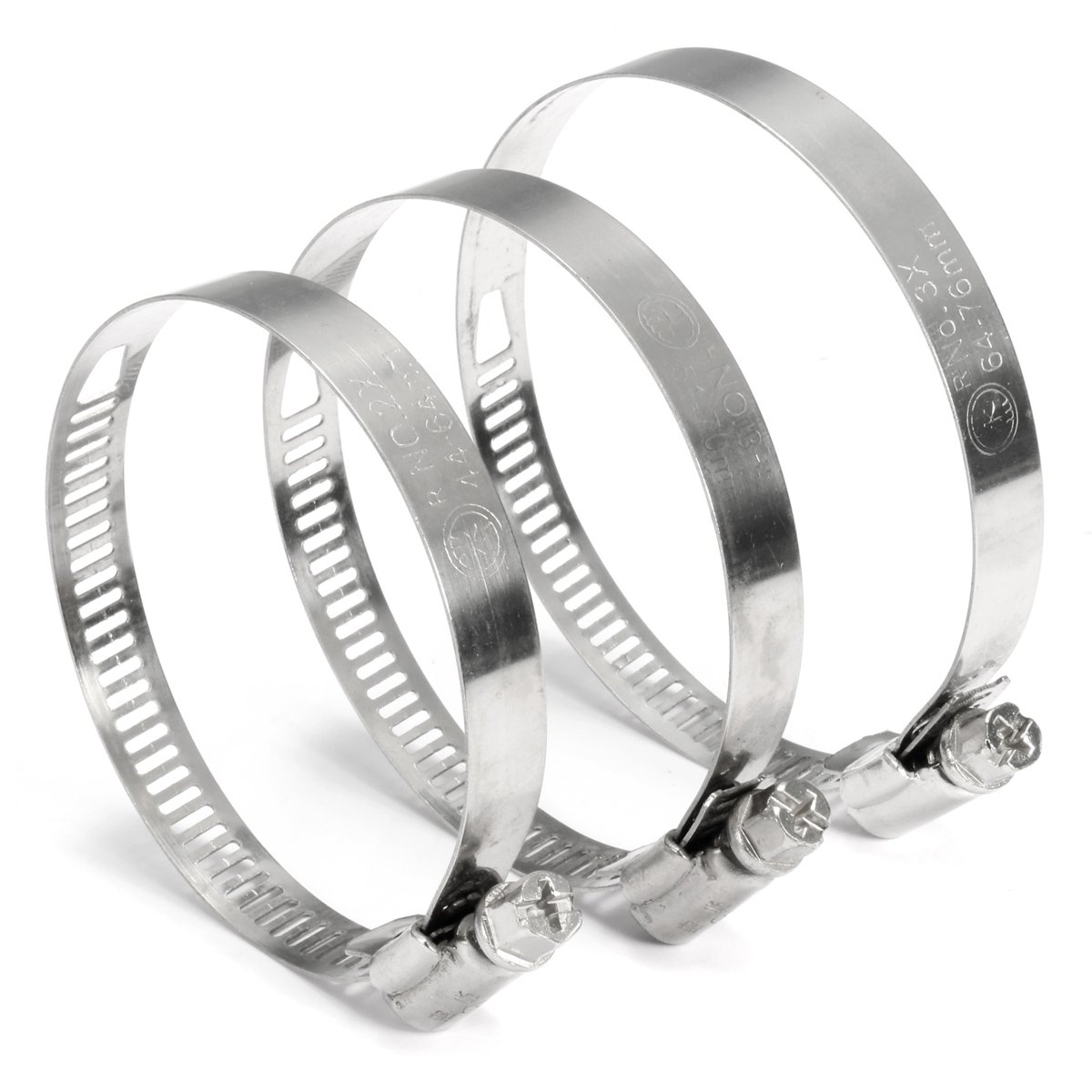 3 Pcs Multi-Purpose Pipe Clamps Hose Clips Stainless Steel for Motorcycle Exhaust Pipe Faucet 44mm-64mm Model_No.MSSPNL76