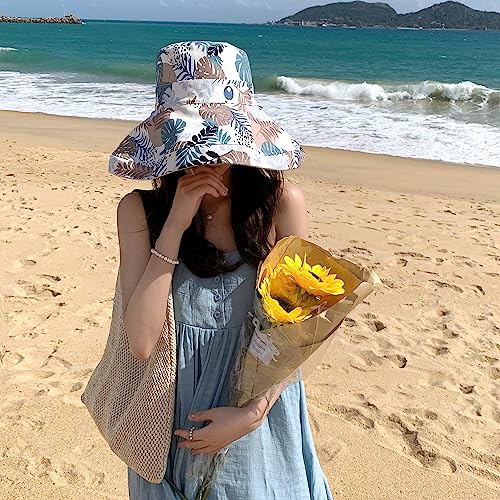 Image of HUAMULAN Women Sun Hat Summer Bucket Beach Boonie Cotton Cap Wide Brim UPF 50