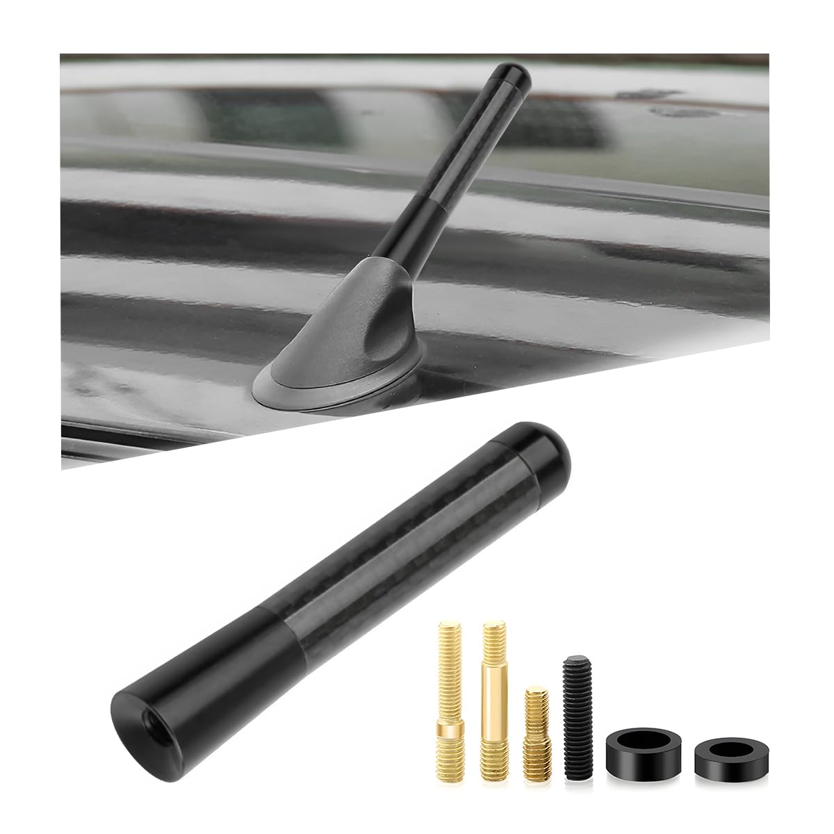 Car Short Antenna, 3.14" Carbon Fiber Antennas Replacement with Aluminum Screw, AM/FM Radio Reception Antenna for Most Cars, SUVs and Trucks, Universal Accessories (Long)