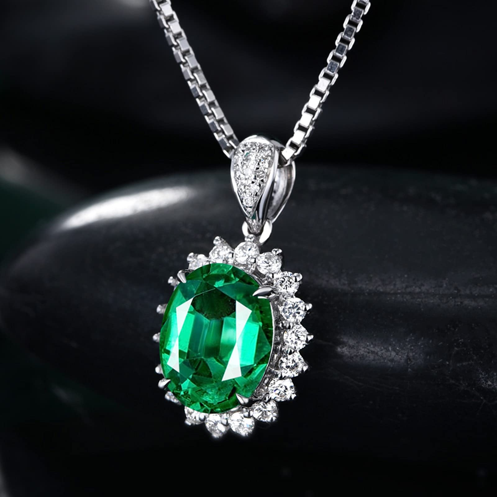 Delicado Collar para Mujer, Flor con Esmeralda Ovalada creada en Laboratorio de 1 quilate/2 Quilates de Oro de 18 Quilates/Plata de Ley 925, Collares con Colgante para niñas, Regalo para el día de la