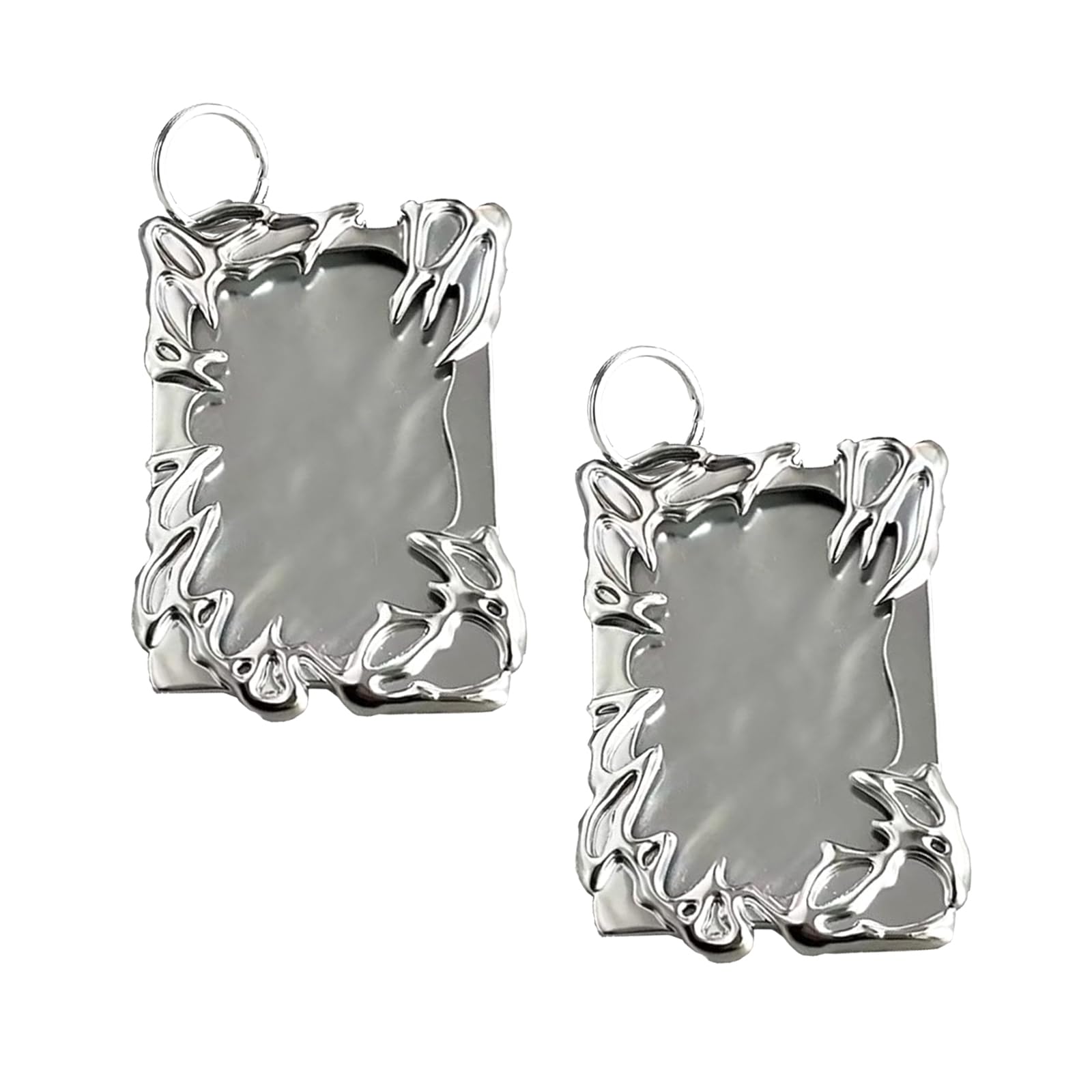 2 Pcs Electroplate Plastics Frame Photocard Holder With Keychain Irregular Picture Frame Photocard Holder Silver Plating Irregular Photo Card Holder for Card Boxes, Stationery and Office Supplies